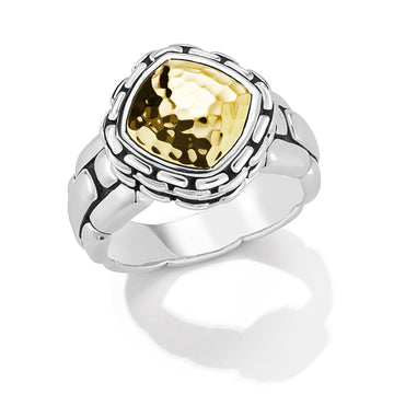 JAI Two-Tone Hammered Square Ring